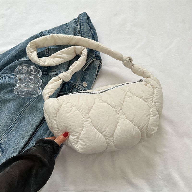 Korean Style Dumpling Embroidered Plaid Nylon Shoulder Bags
