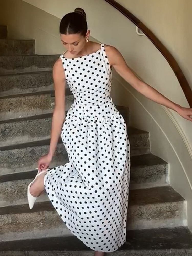 Desire Sleeveless Polka Dot Slim Dress Vests