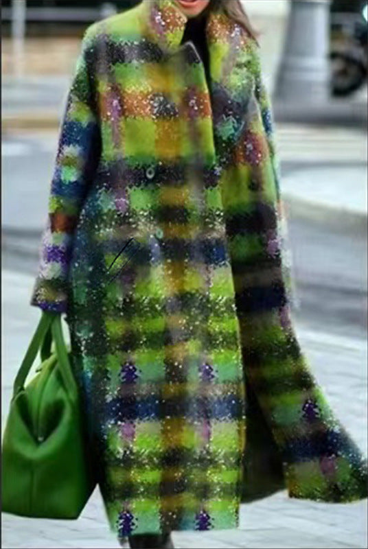 Women's Autumn Color Matching Plaid Long Sleeve Coats