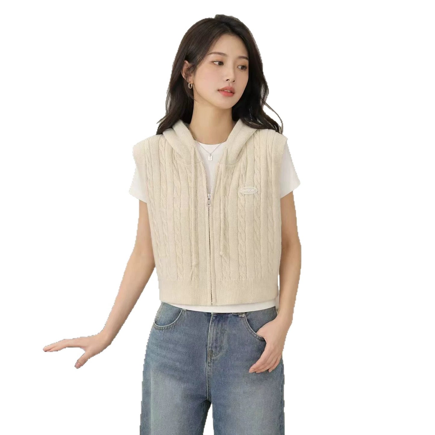 Women's Hooded Twist Waistcoat Outer Wear Loose Cardigans