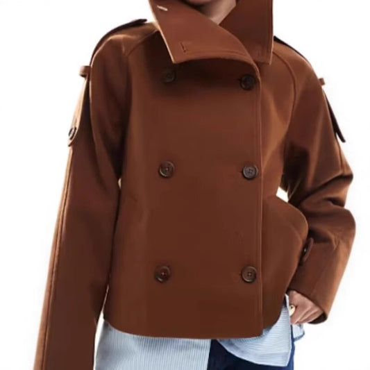 Women's High Quality Woolen Temperament Double Breasted Coats