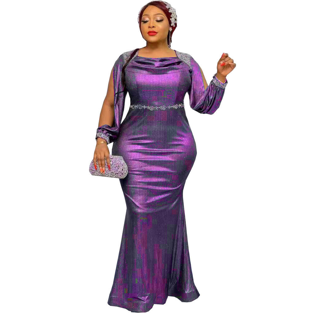 Women's Solid Color Rhinestone Long Sleeve Dress Dresses