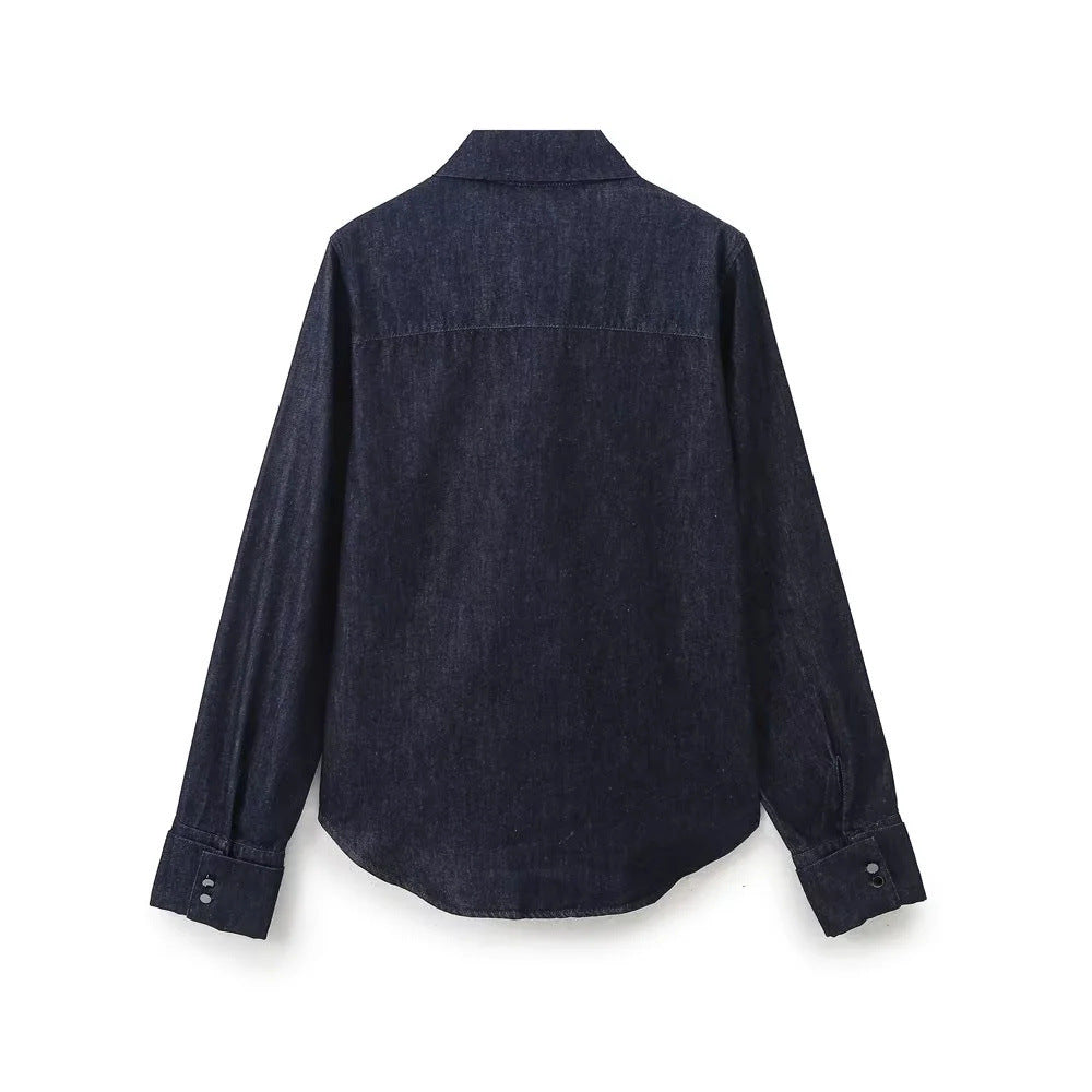 Women's Fashion Casual Bowknot Decoration Denim Shirt Suits