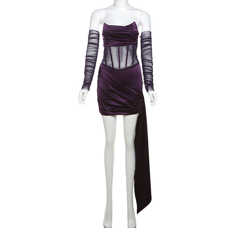 Women's Winter Tube Irregular Trailing Sexy Waist Dresses