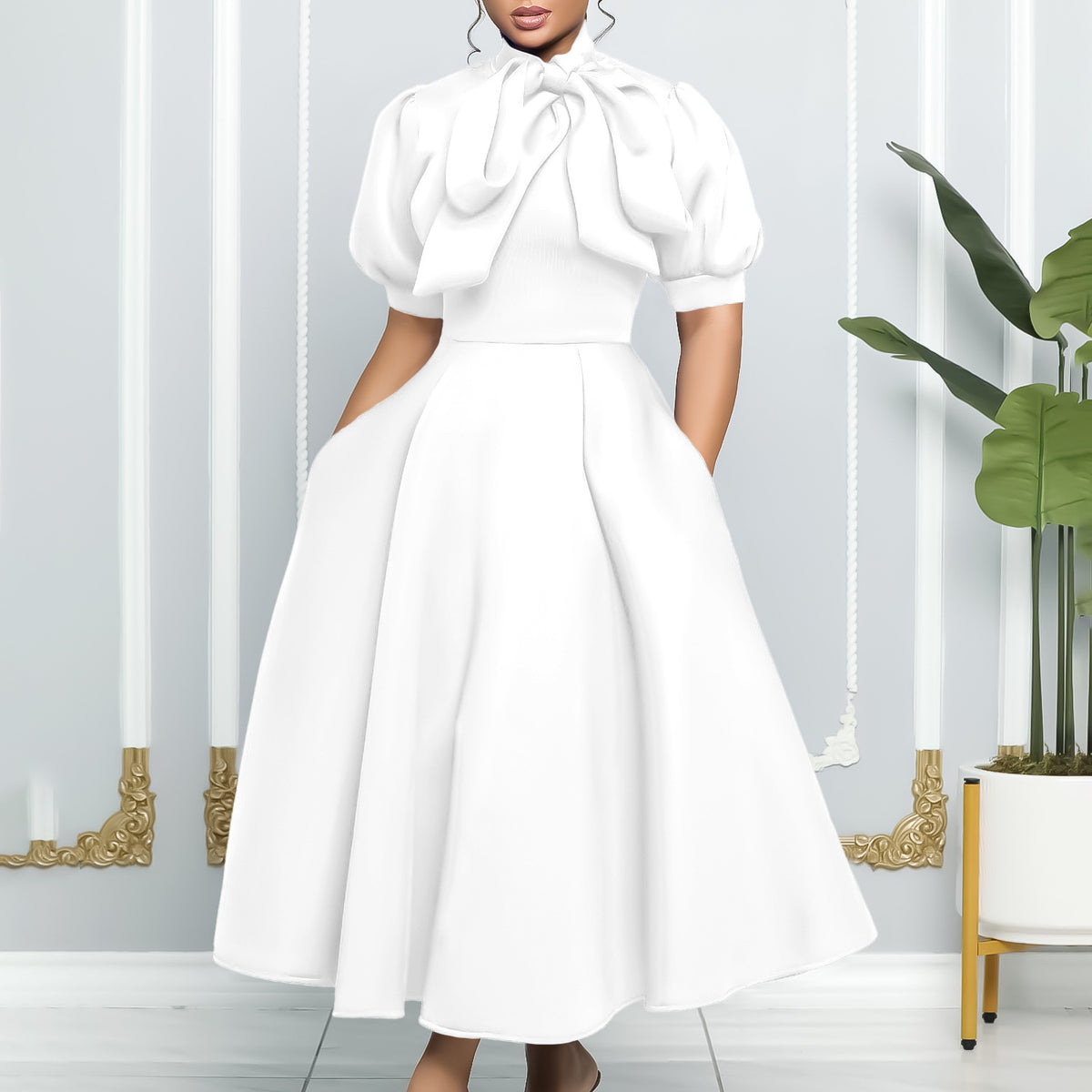 Versatile Summer Sleeve Bow Puffy Banquet Dress