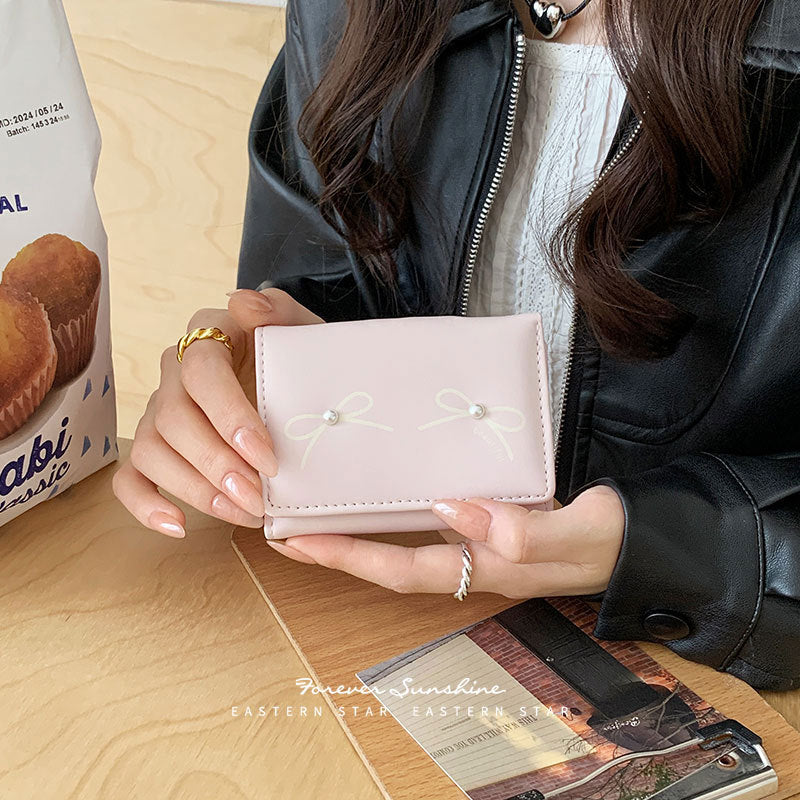 Women's Summer Bow Outing Cute Pearl Ladies Wallets