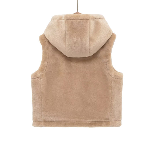 Women's Hooded Sleeveless Bends Hitches Ornament Woolen Vests