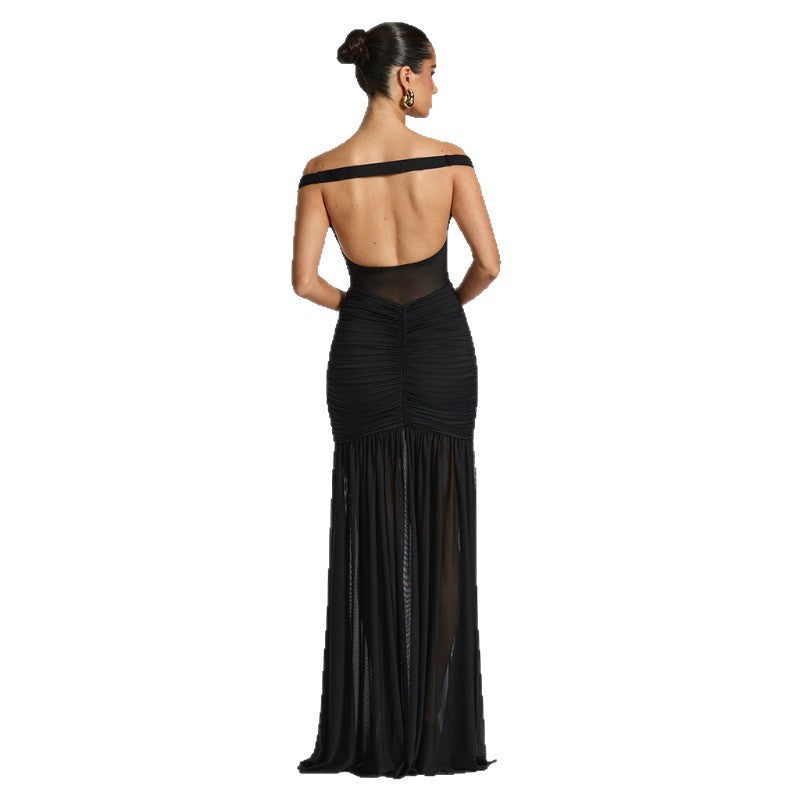 Women's Tube Backless Temperament Mesh Pleated Sexy Tops