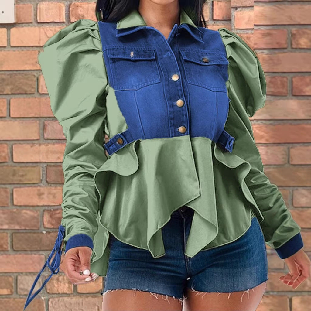 Pretty Unique Trendy Women's Patchwork Denim Small Suit