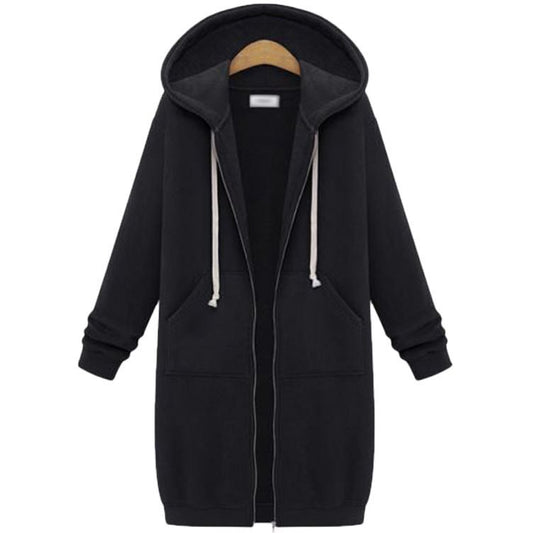 Women's Fleece Pullover Long Hooded Sleeve Mid-length Women's Sweater, Sweater