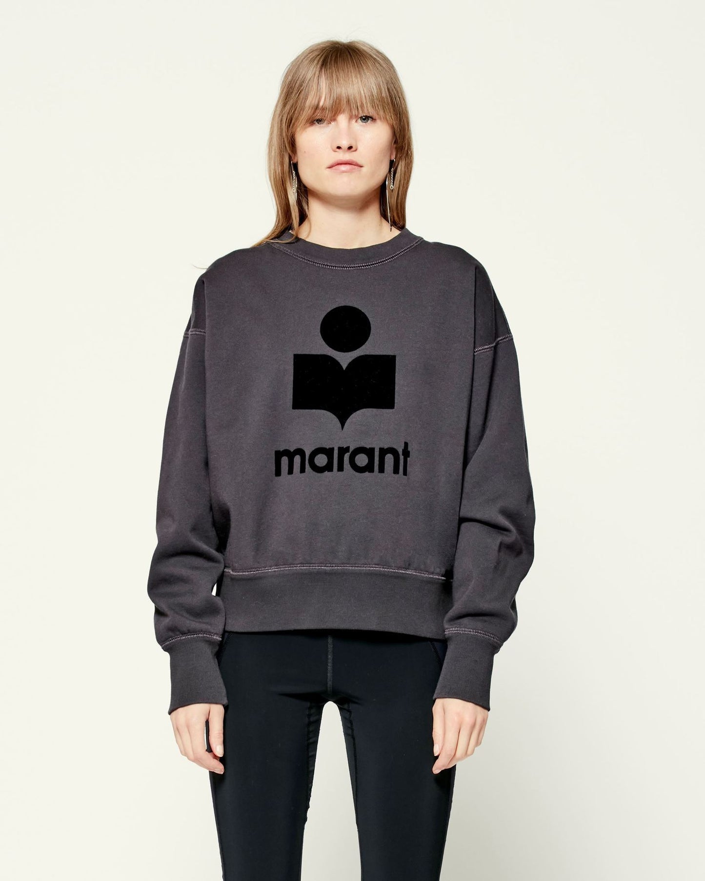 Women's Classic Flocked Printed Black White Cotton Crew Sweaters