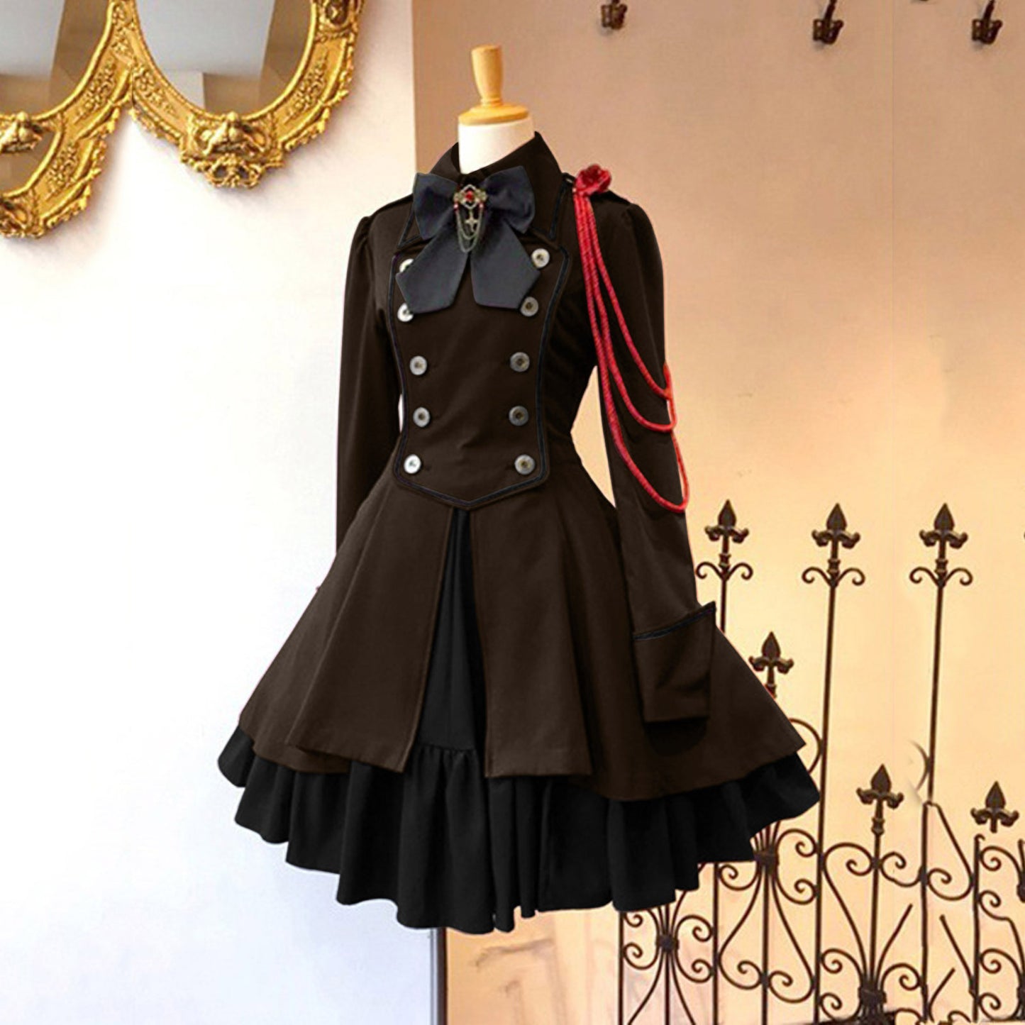 Renaissance Vintage Bow Long Sleeve Ruffled Dress Dresses