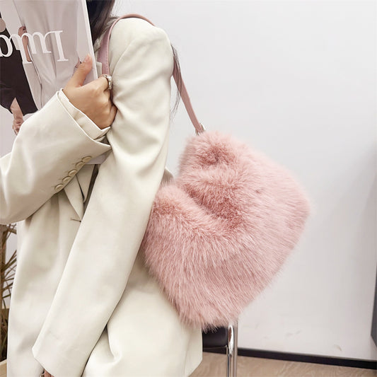 Fox Fur Large Capacity Plush Underarm Shoulder Bags
