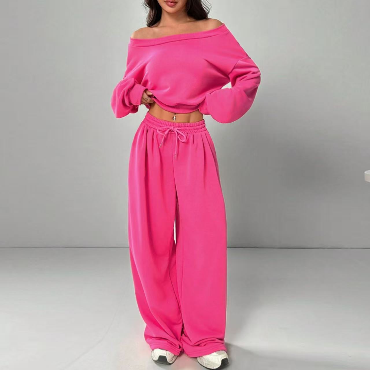 Women's Fashion Shoulder Casual Navel Solid Color Suits