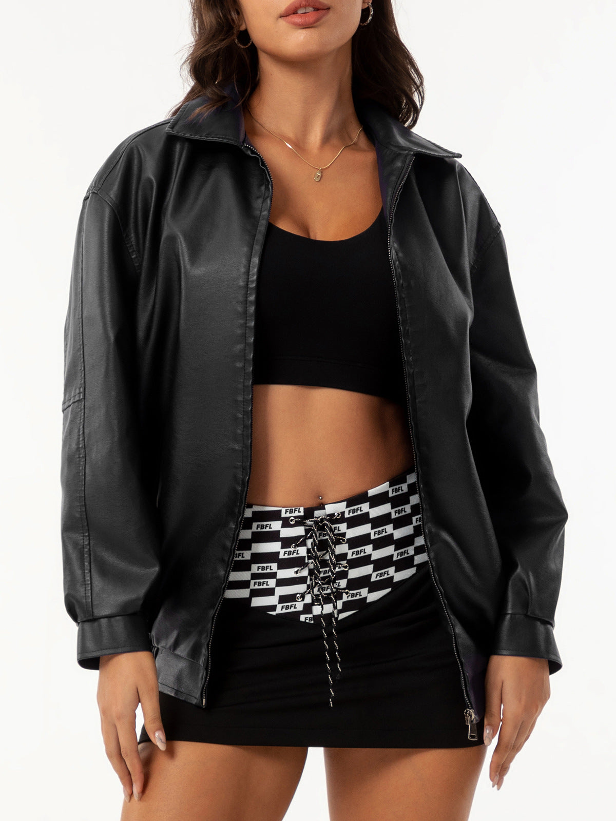 Fashion Popular Loose Leather Female Lady Long Jackets