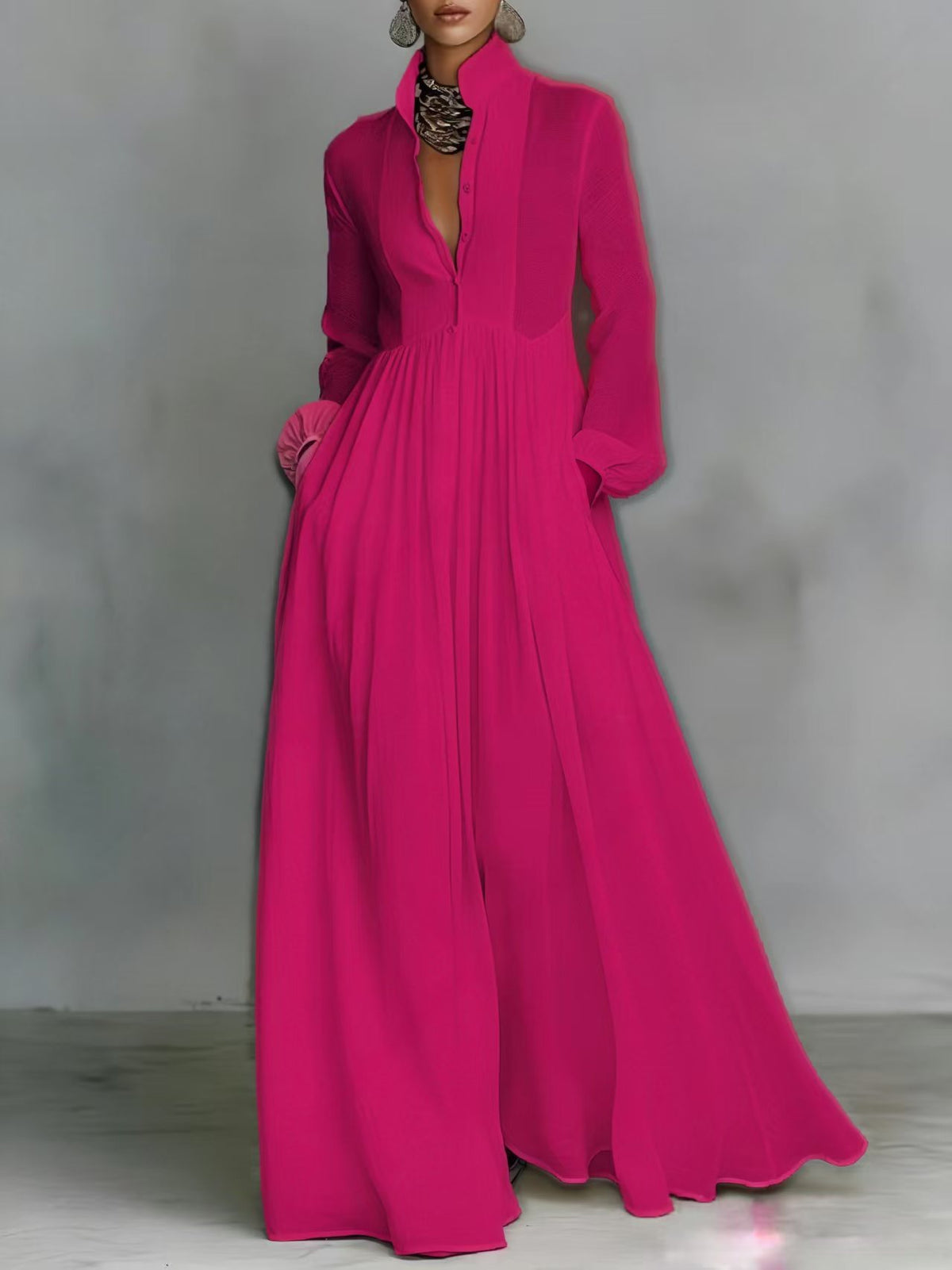French Style Slimming Long Sleeve Pleated Elegant Retro Casual Dress
