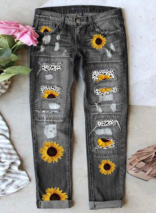 Women's Fashionable Printed Denim Trousers For Women's Jeans