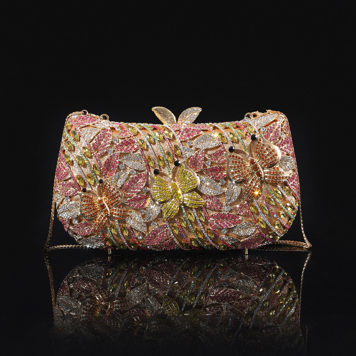 Shiny Champagne Bottle Rhinestone Bow Crystal Chain Evening Bags