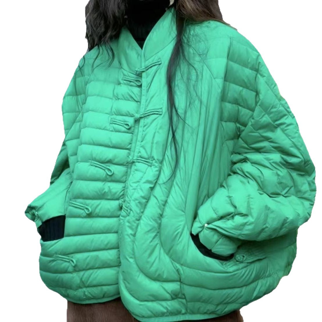 Women's White Duck Down Stand Collar Buckle Jackets