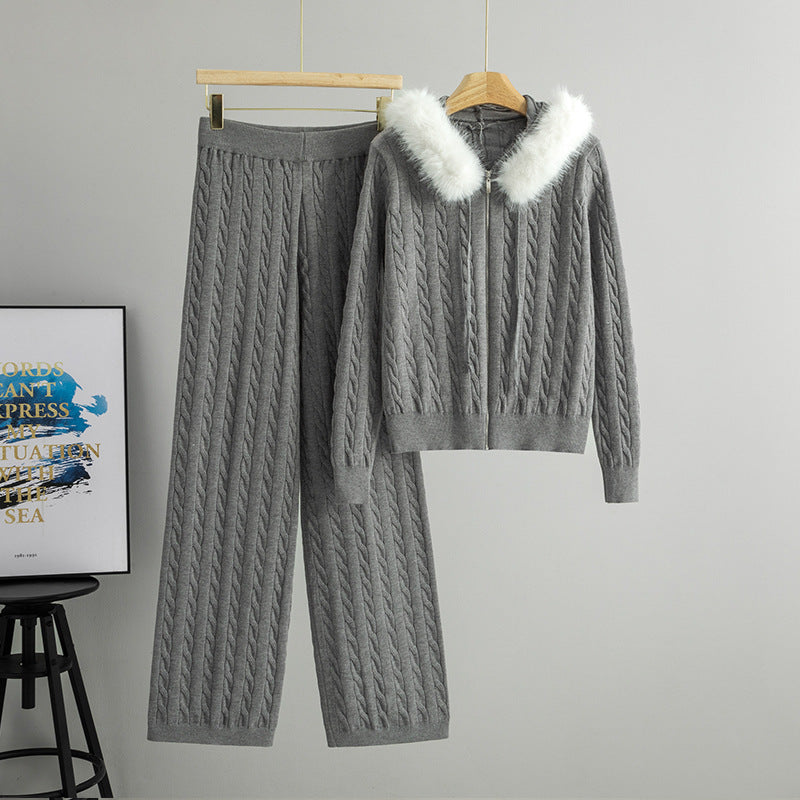 Women's Hooded Knit Wide Leg Two-piece Cardigans