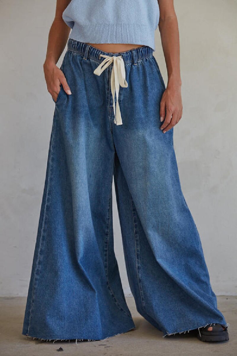 Women's Drawstring Elastic Waist Wide Leg Trousers Women's Jeans
