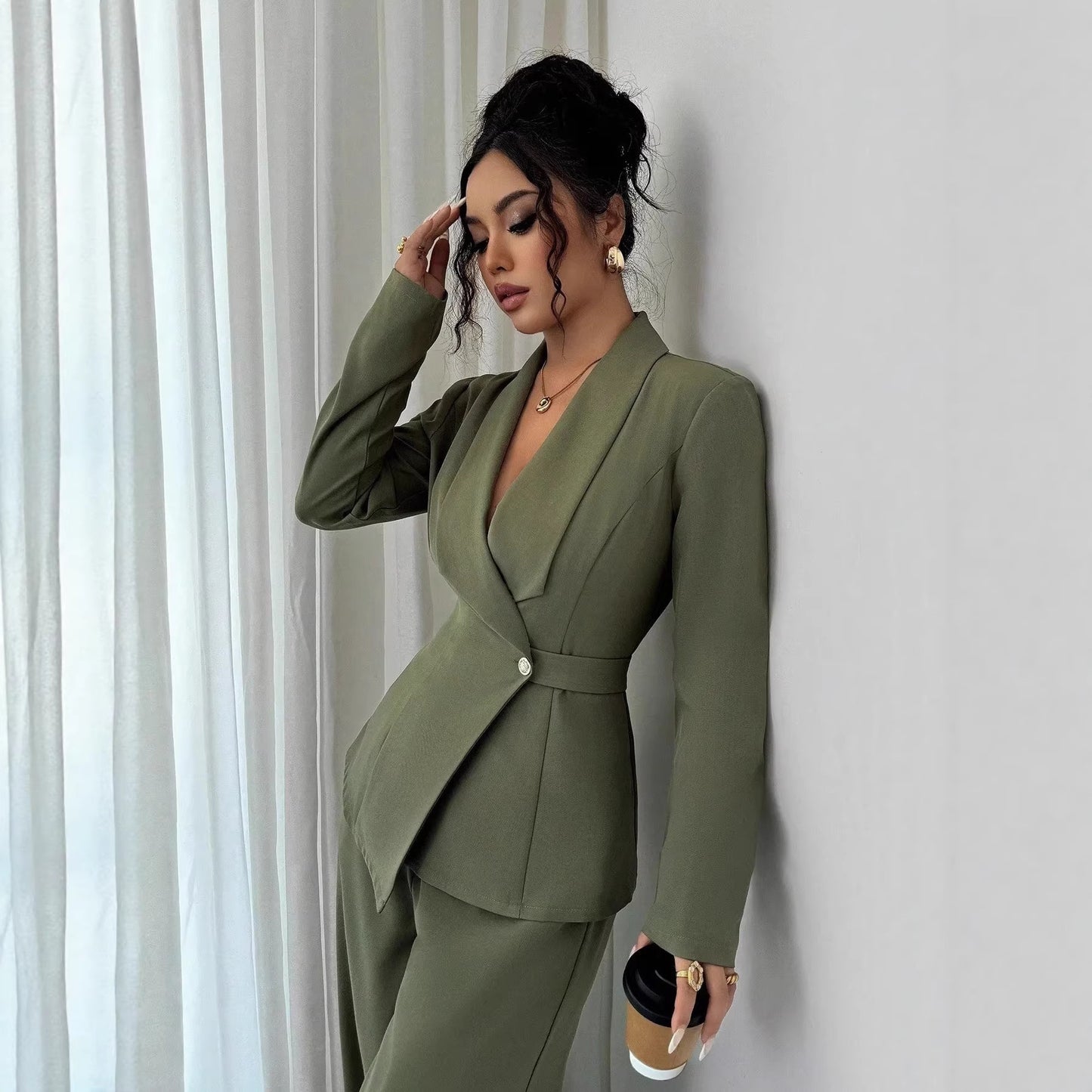 Women's Set Solid Color Long Sleeve Shirt Fashion Casual Suit