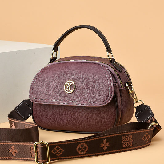Women's Mother's Soft Leather Korean Fashion Round Handbags