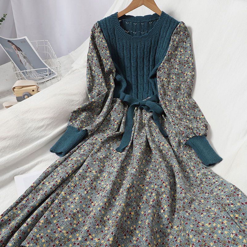 Style Stitching Lace Up Slimming Knitted Dresses