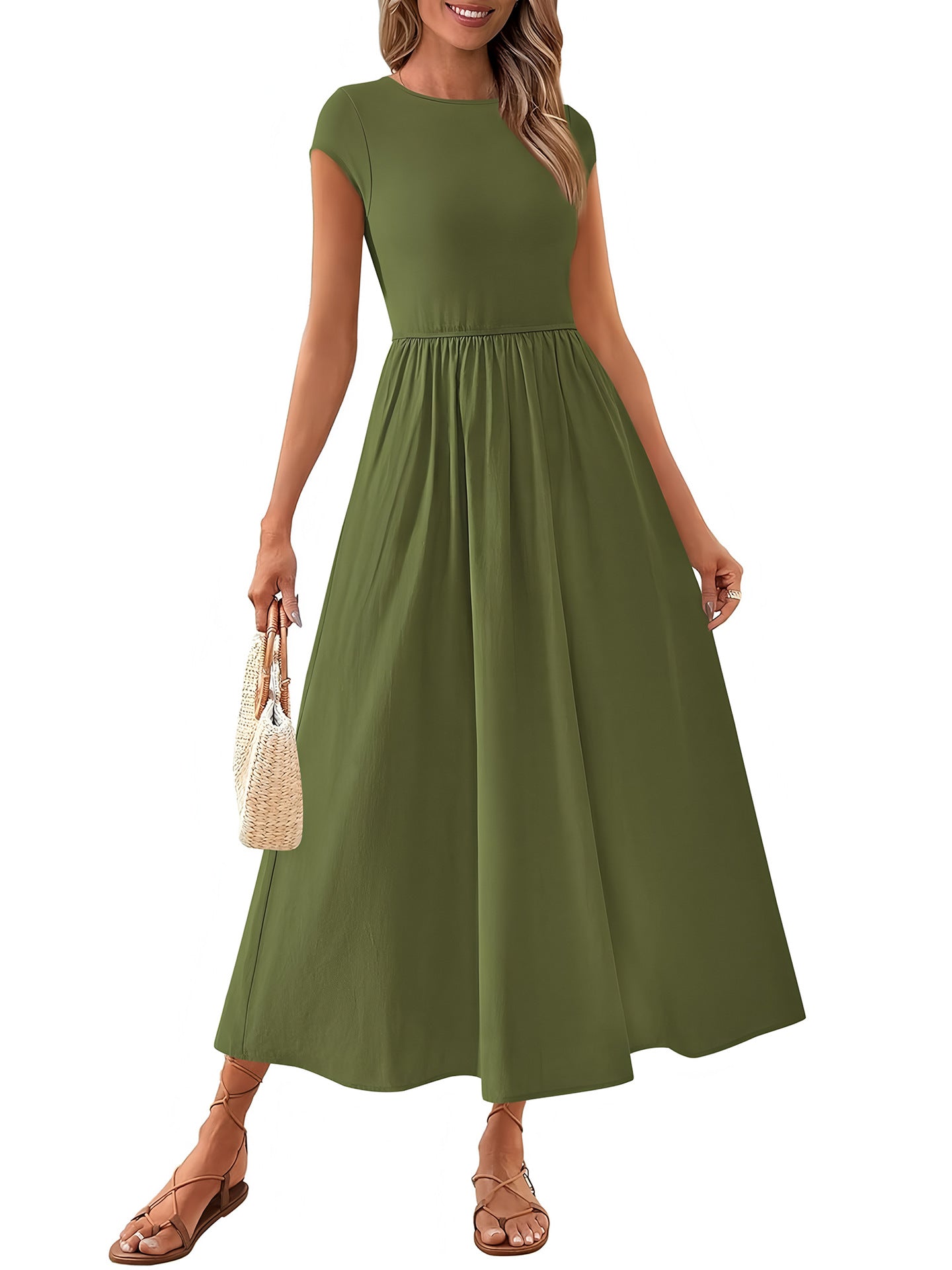 Women's Casual Seaside Vacation Style Cap Sleeve Stitching Dress