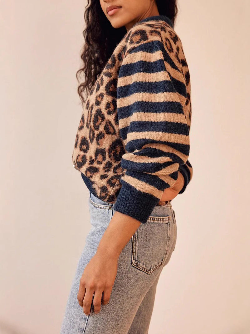 Women's Round Neck Retro Casual Leopard Print Sweaters