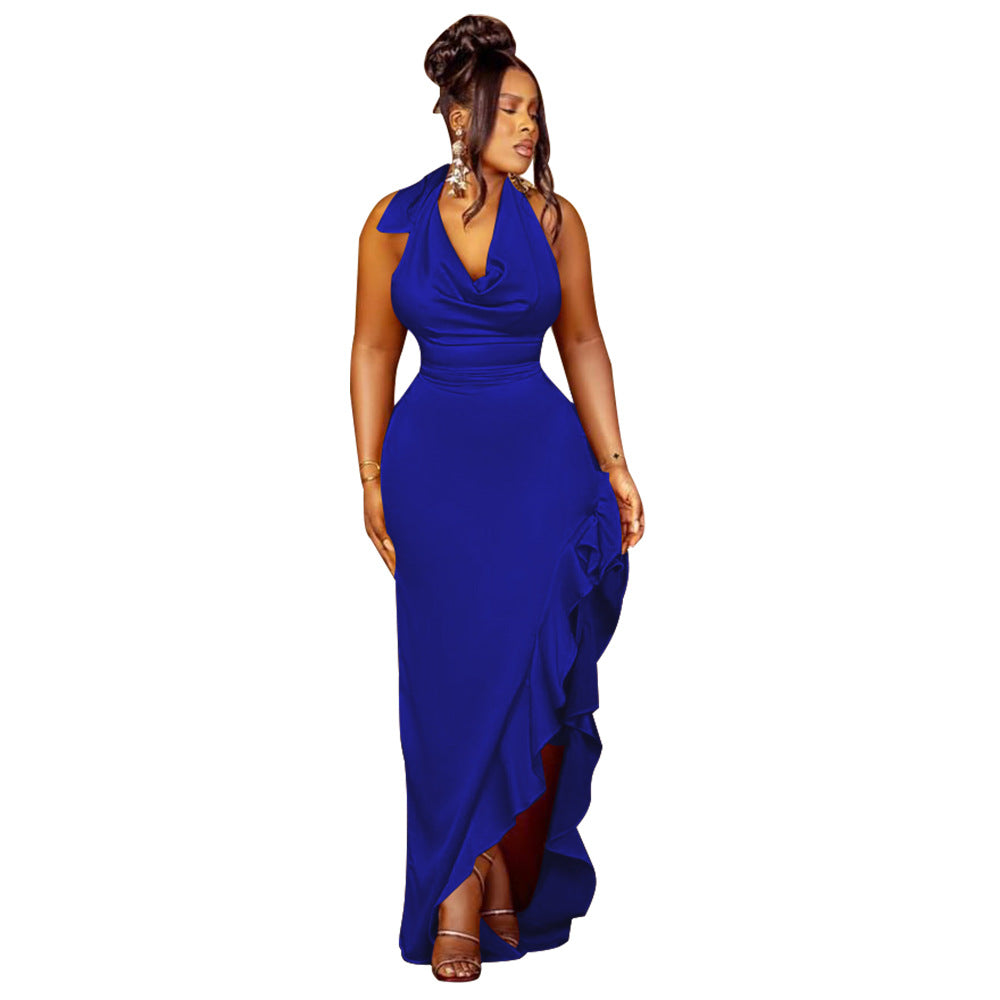 Women's Swing Collar Halter Dress Sexy Backless Dresses