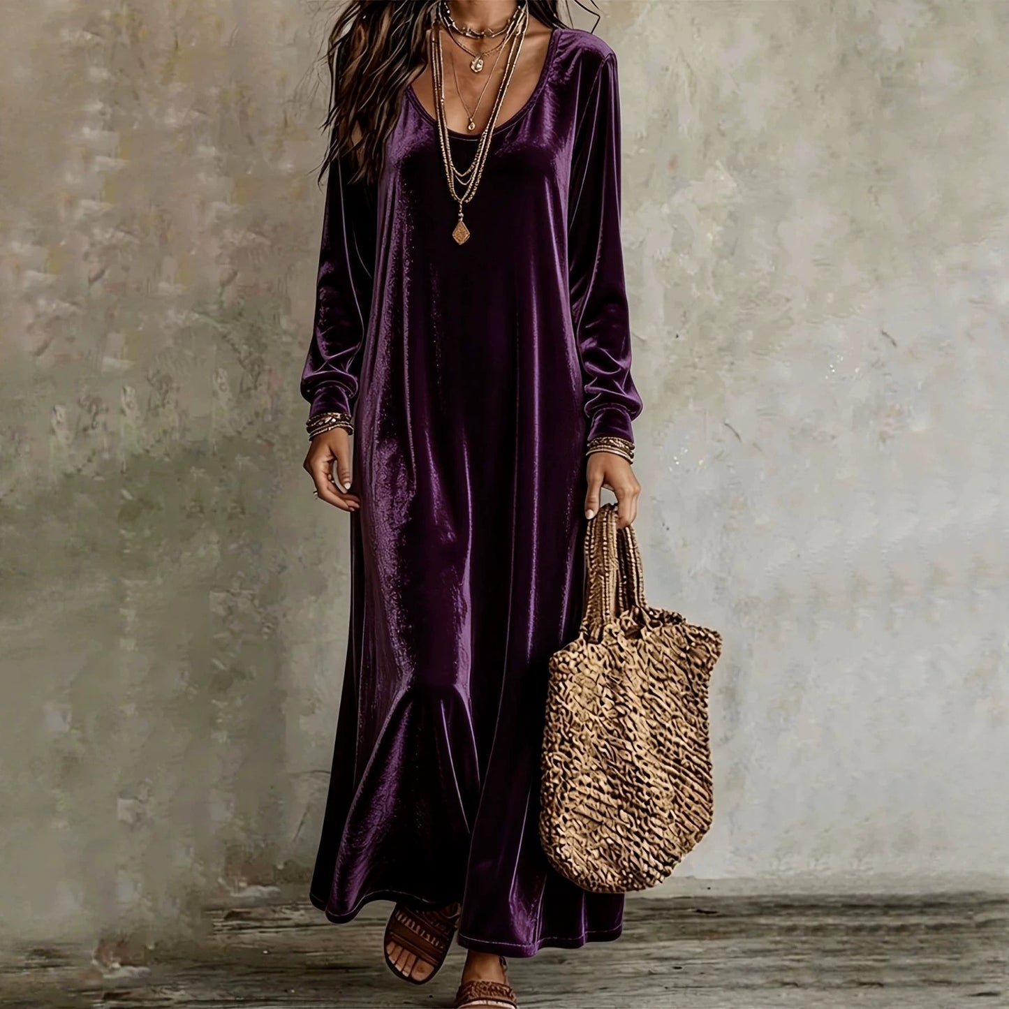 Women's Elegant Graceful Veet Long Sleeves Dress