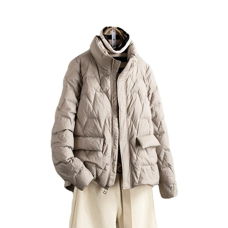 Women's Solid Color Line Pressing Zipped Stand Collar Jackets