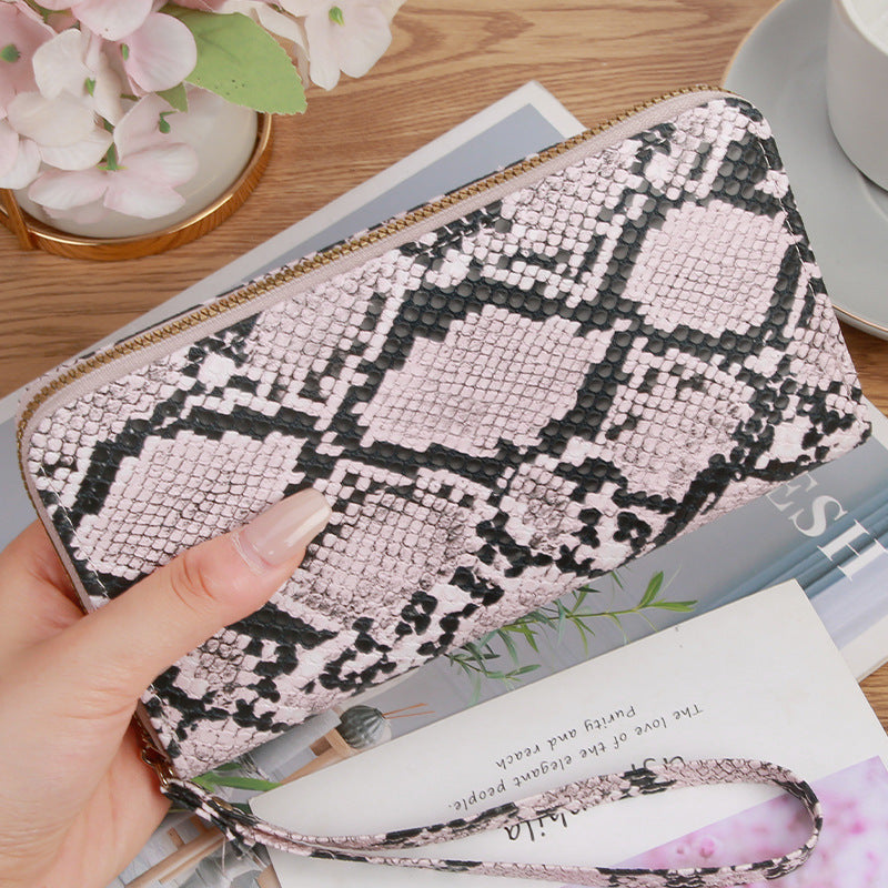 Women's Long Zipper Korean Python Pattern Large Handbags