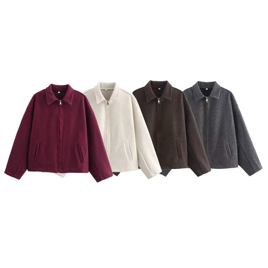 Women's Fashion Three-color Solid Color Wide Zipper Coats