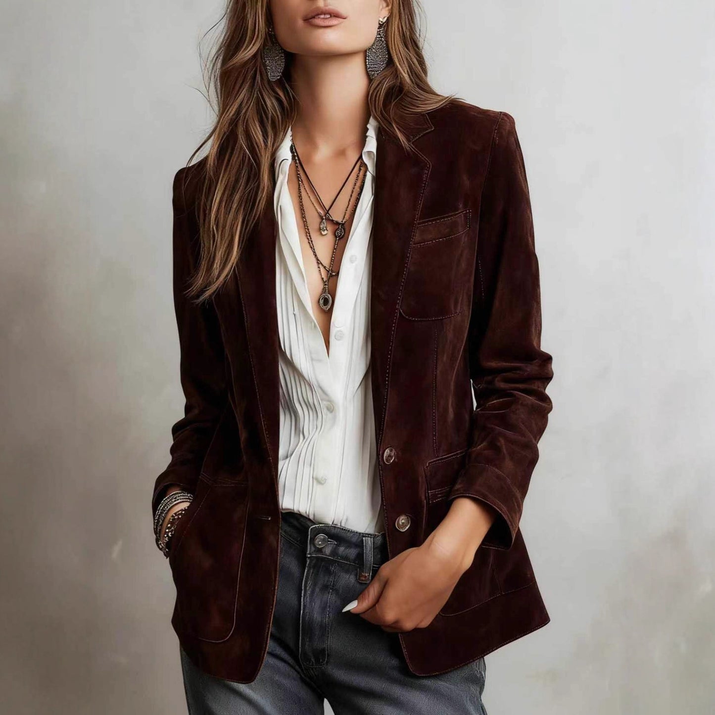 Women's Elegance Retro Suede Single-breasted Including The Blazers