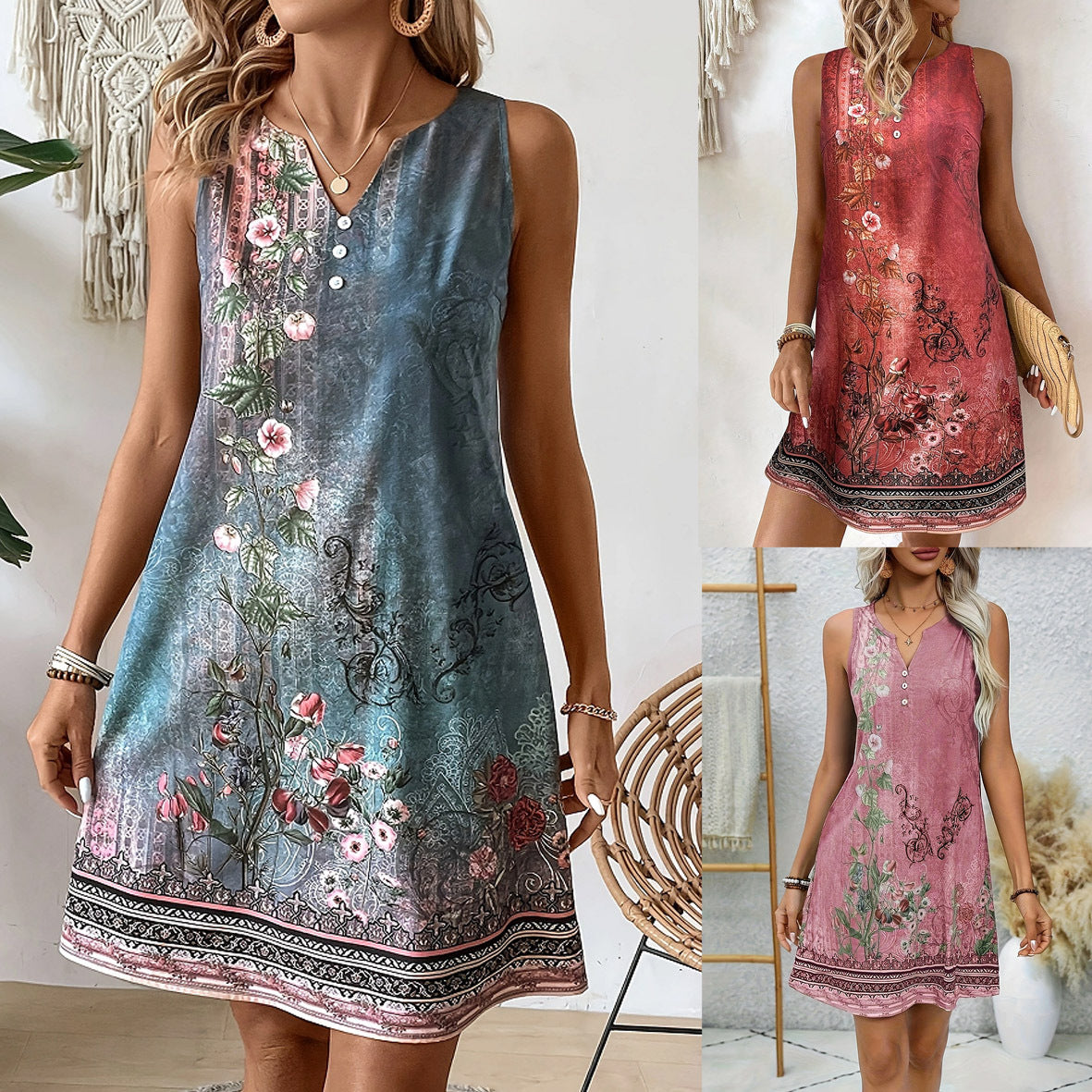 Casual Fashion Trendy Printed Fake Button Vests