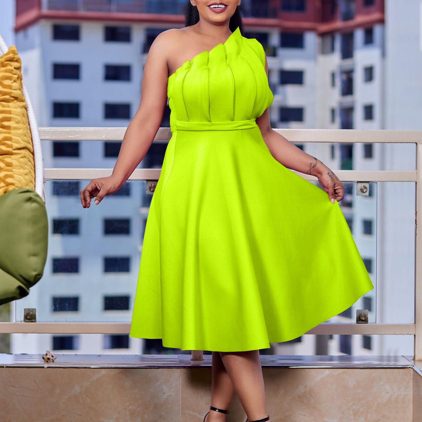 Women's Temperament Pure Color Sexy High Waist Plus Size