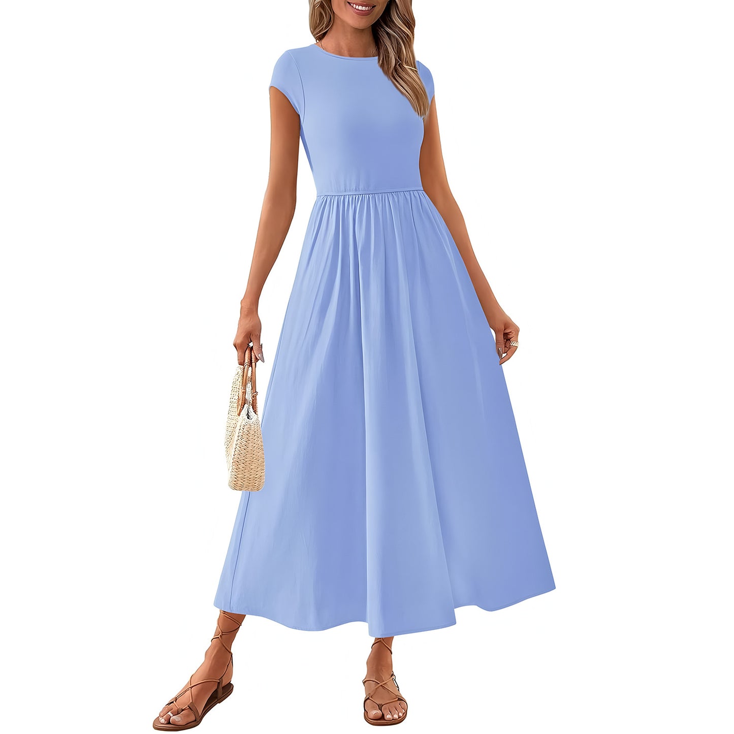 Women's Casual Seaside Vacation Style Cap Sleeve Stitching Dress