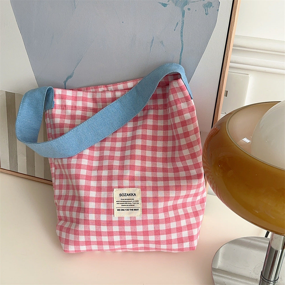 Canvas Female Check One College Art Shoulder Bags