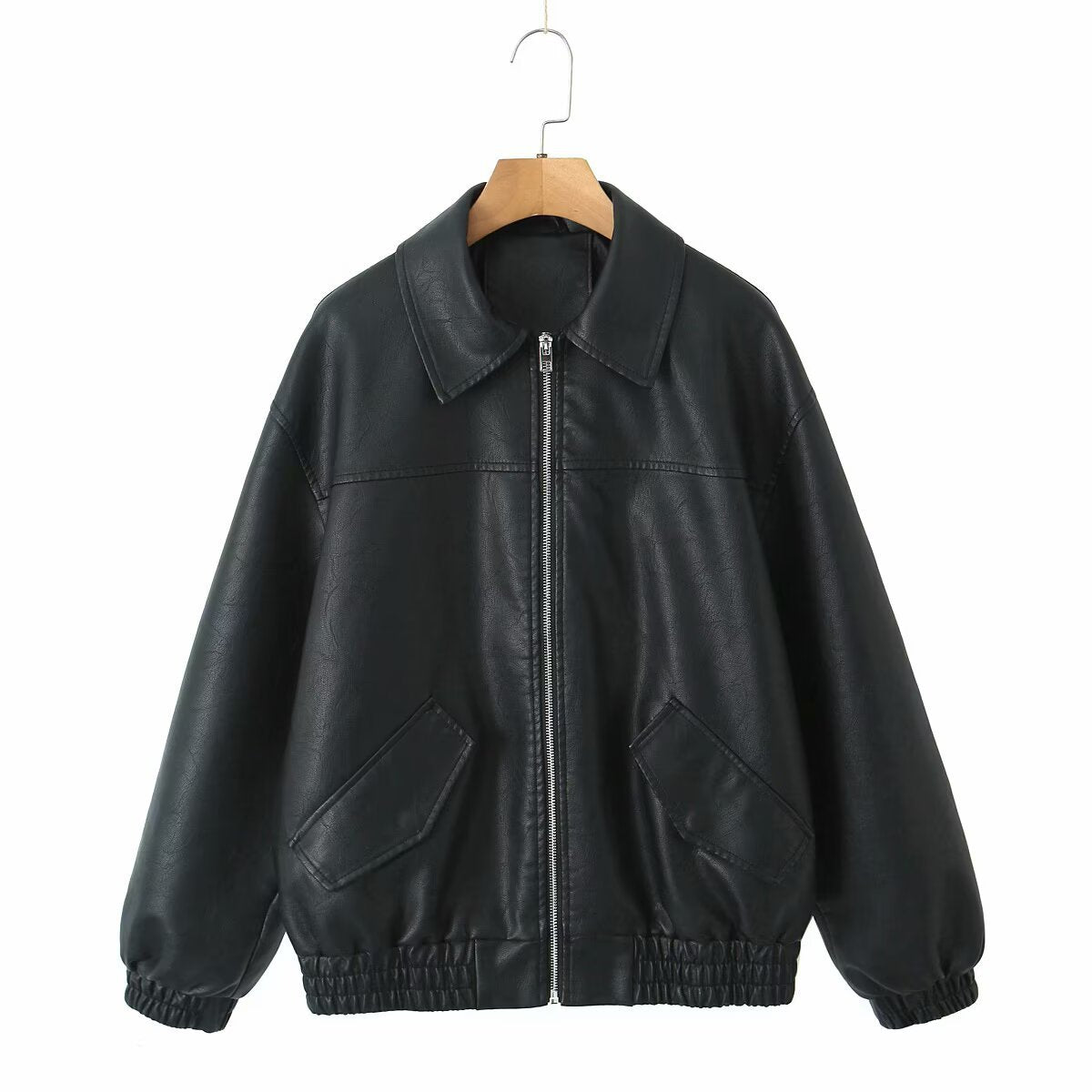 Women's Lapel Elastic Lower Hem Design Loose Jackets