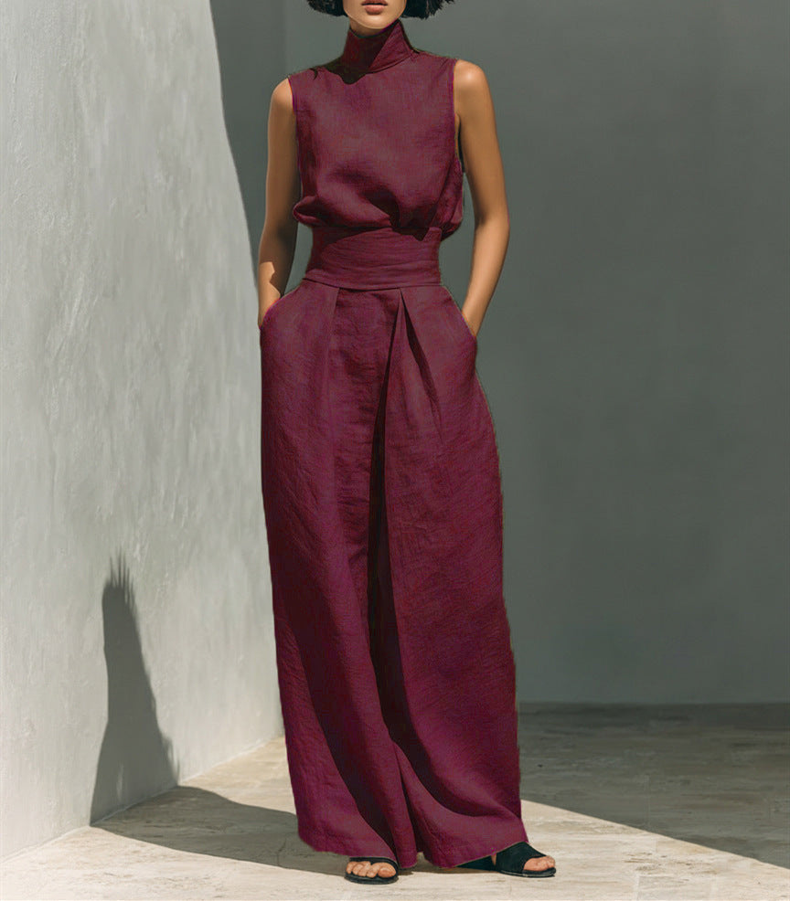 Women's Cotton Linen Sleeveless Trousers For Fashion Casual Suit