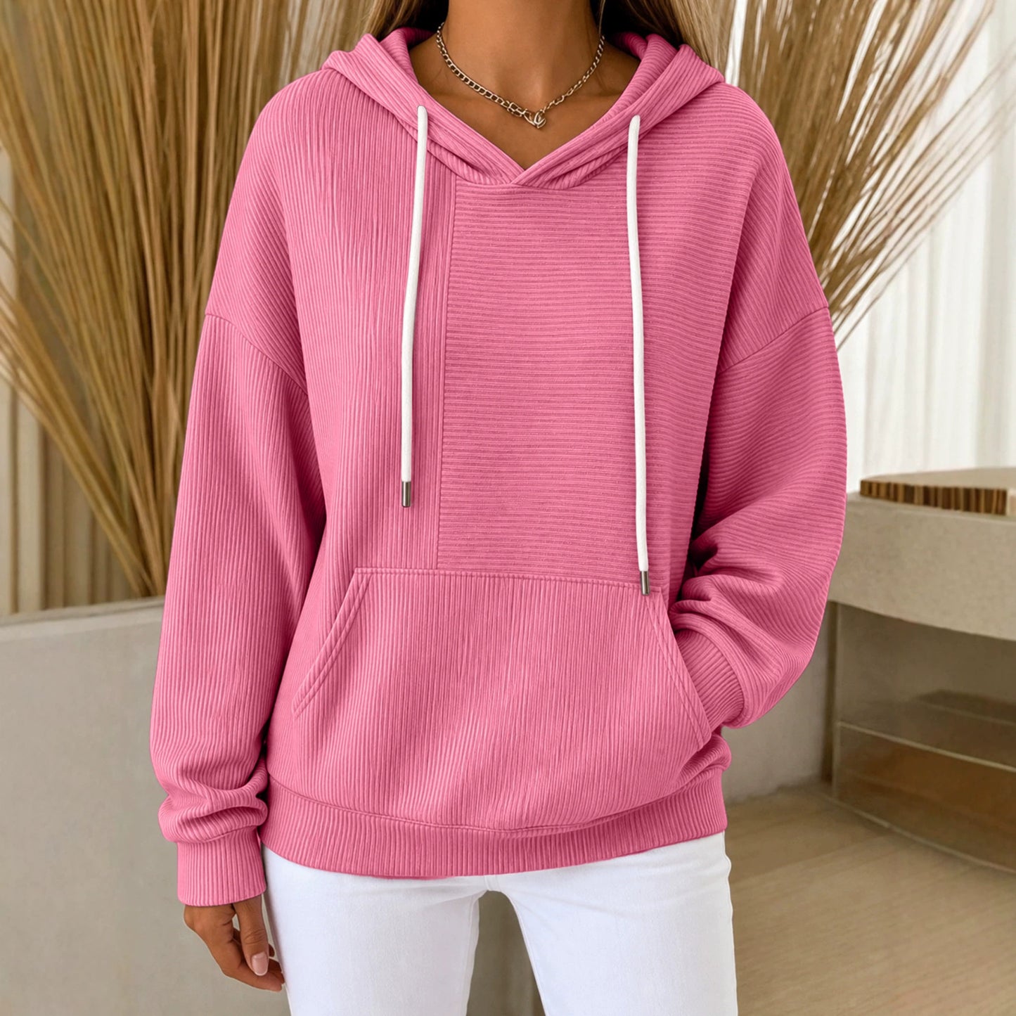 Women's Autumn Loose Casual Striped Stitching Drawstring Women's Sweater, Sweater