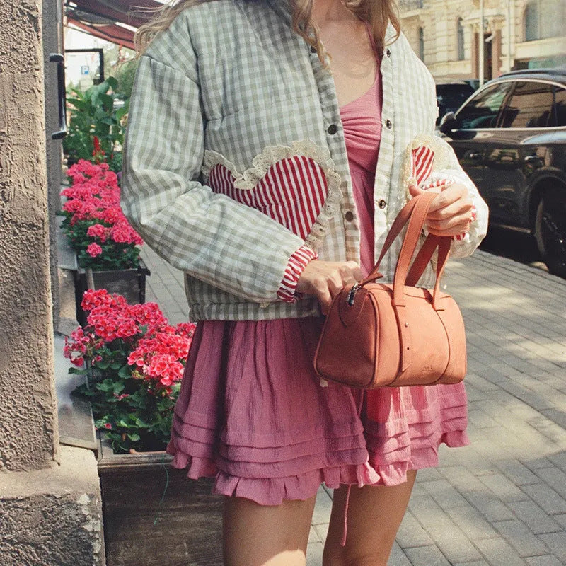 Women's New Street Fashion Stitching Plaid Coats