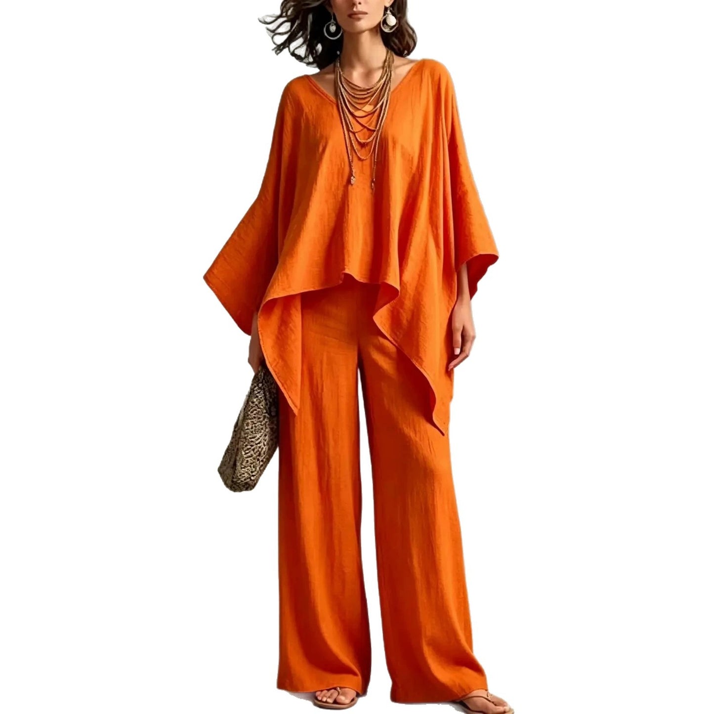 Women's Summer Loose Round Neck Irregular Solid Suits