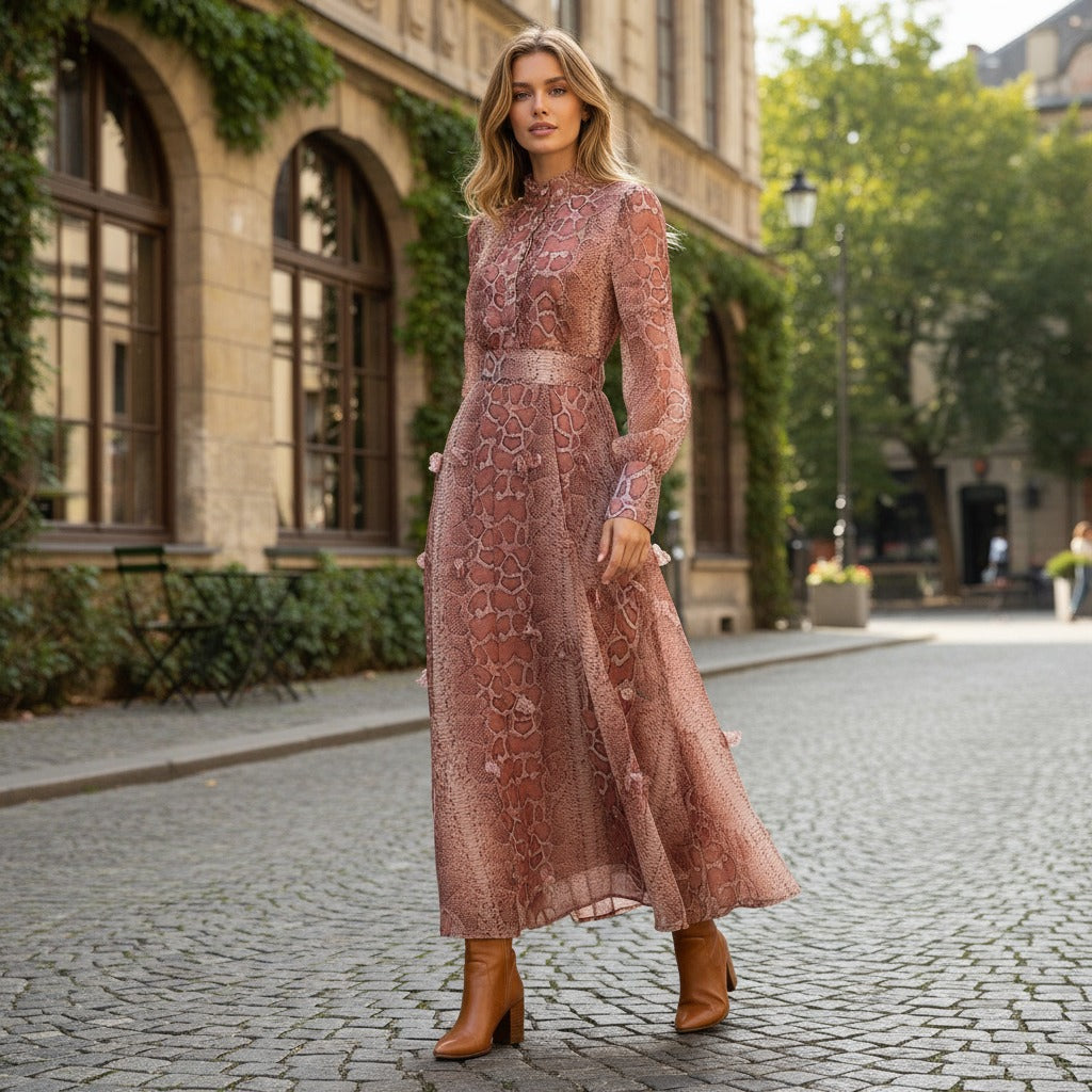 Women's Style Printed Long Sleeve Slimming Temperament Dresses
