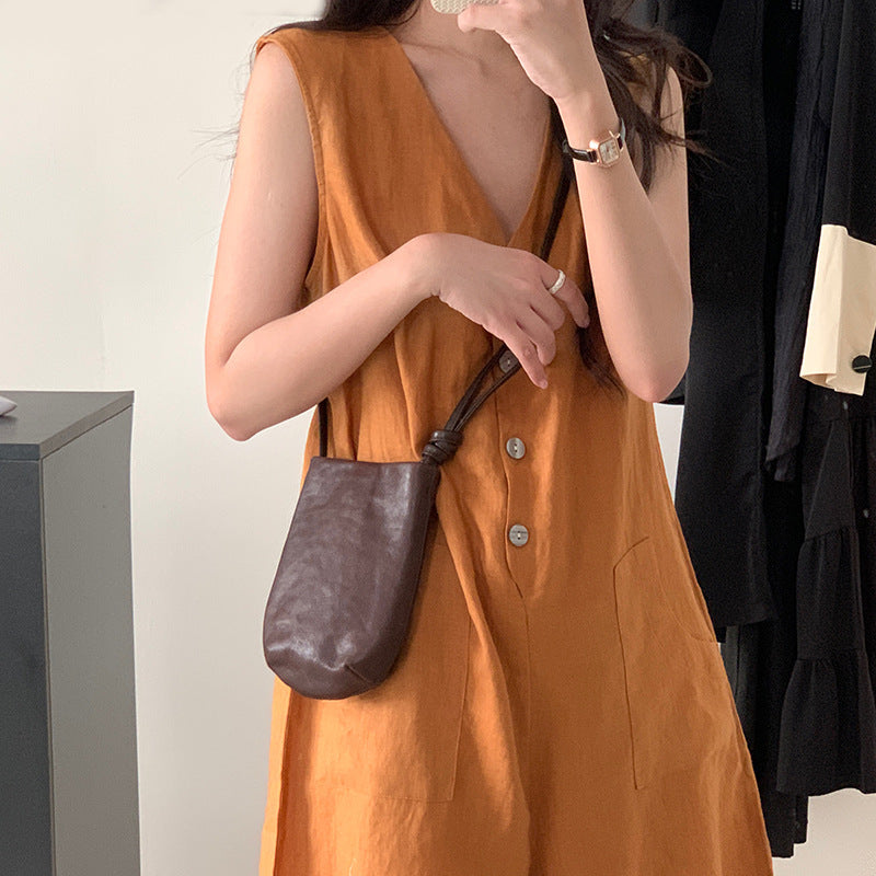 Women's Leather Retro Vegetable Tanning Pier Mini Crossbody Bags