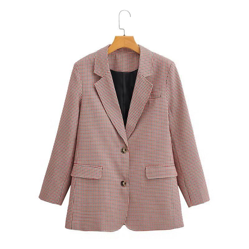 Women's Autumn Collar Plaid Casual Loose Long Blazers