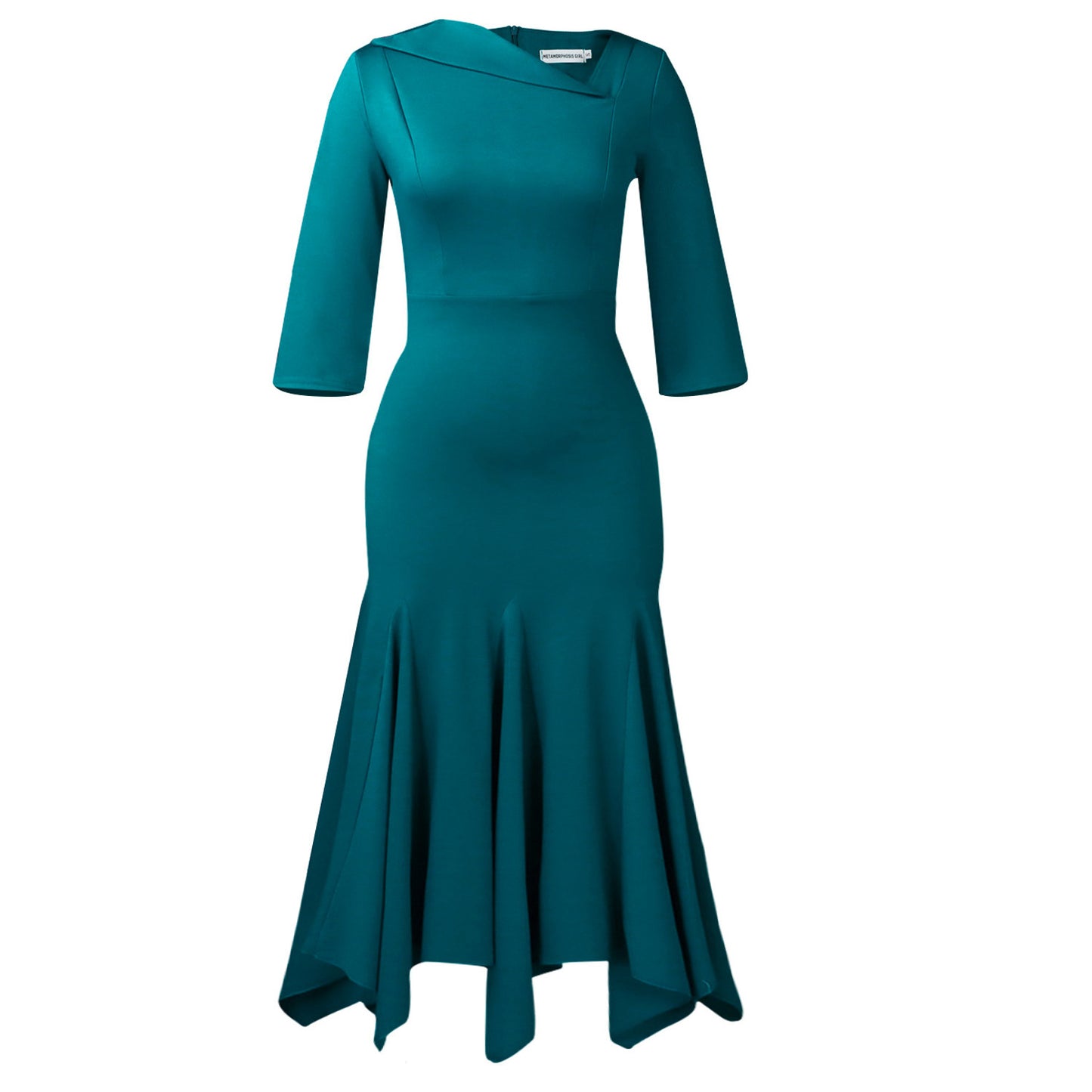 Women's Elegant Diagonal Collar Sleeve High Waist Dresses