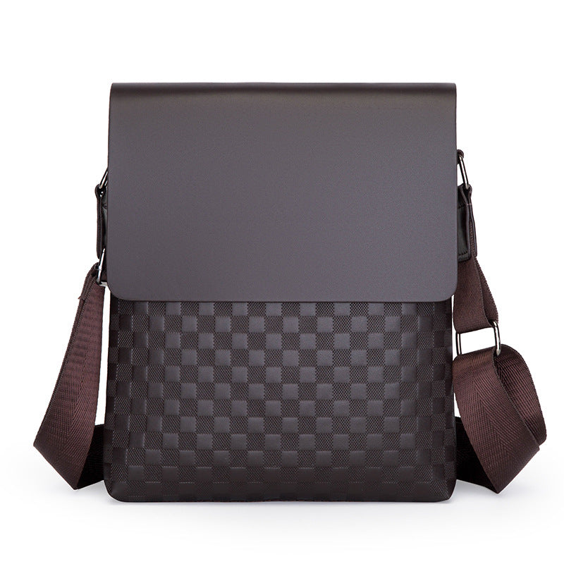 Men's Fashion Large Capacity Vertical Plaid Cover Men's Shoulder Bags